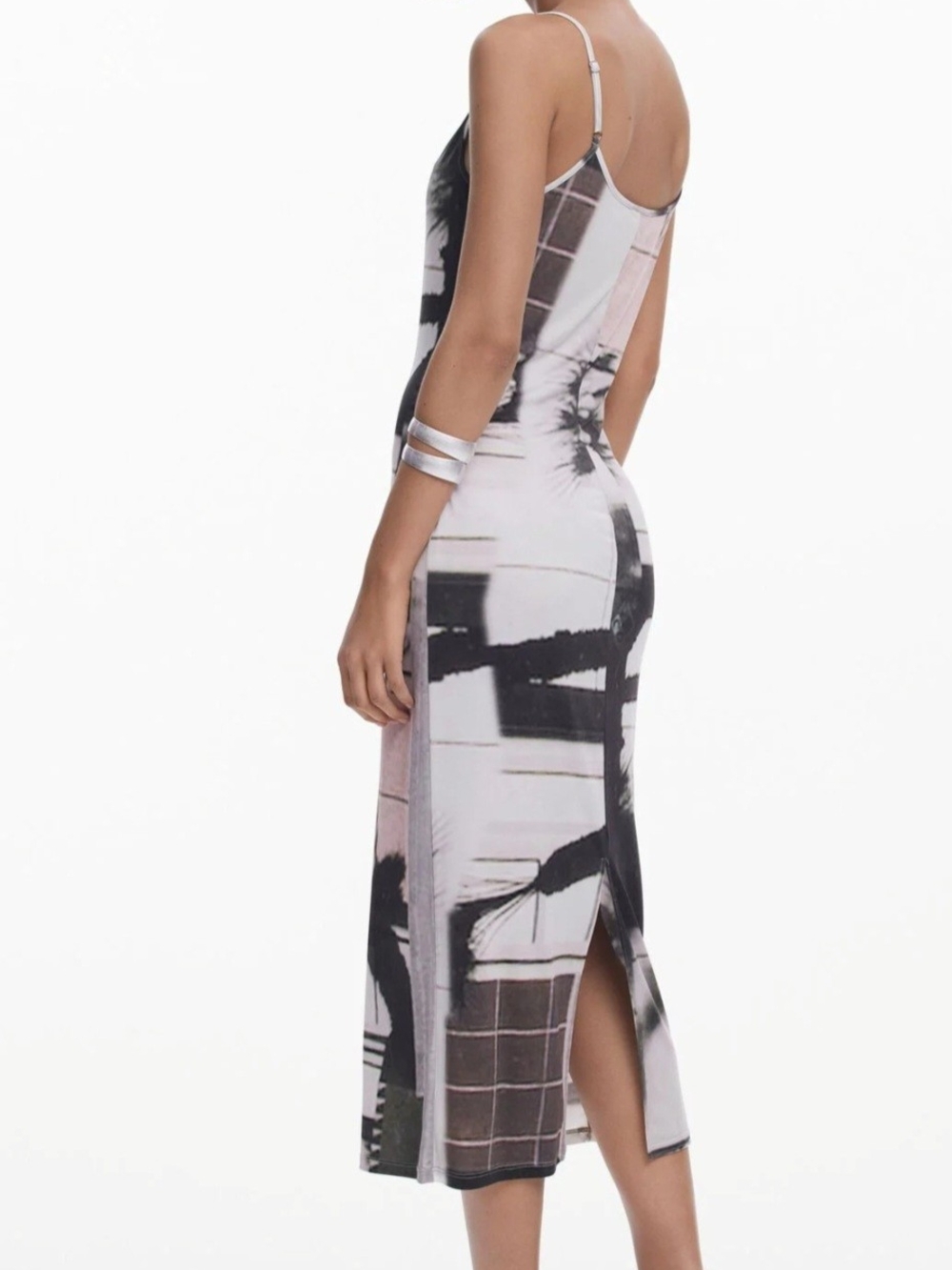 Desigual Black & White Graphic Slip Midi Dress - Picture 3 of 8